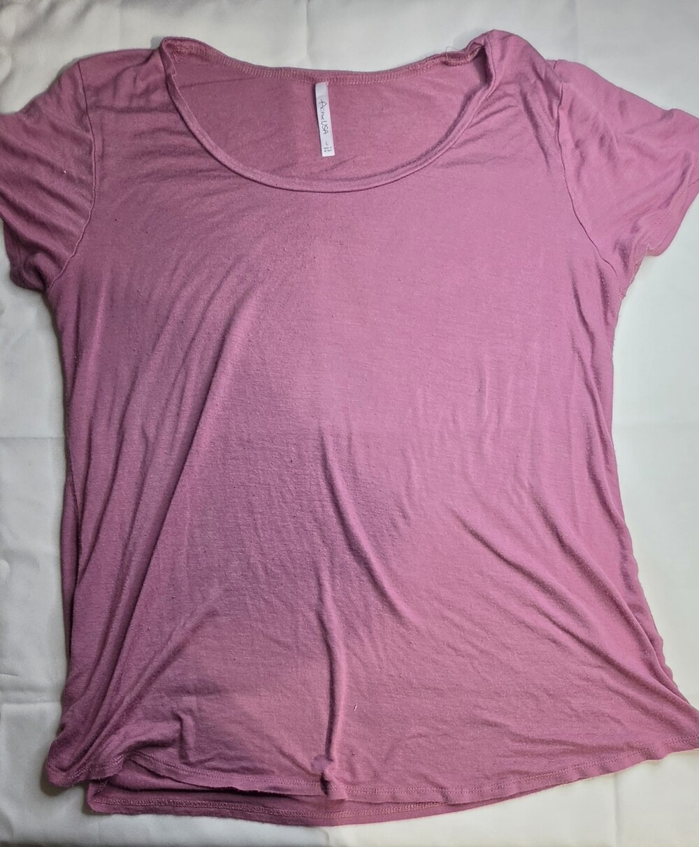 Active USA T1430 Women's T-Shirt Large Pink Scoop Neck Rayon Spandex Sku 0350